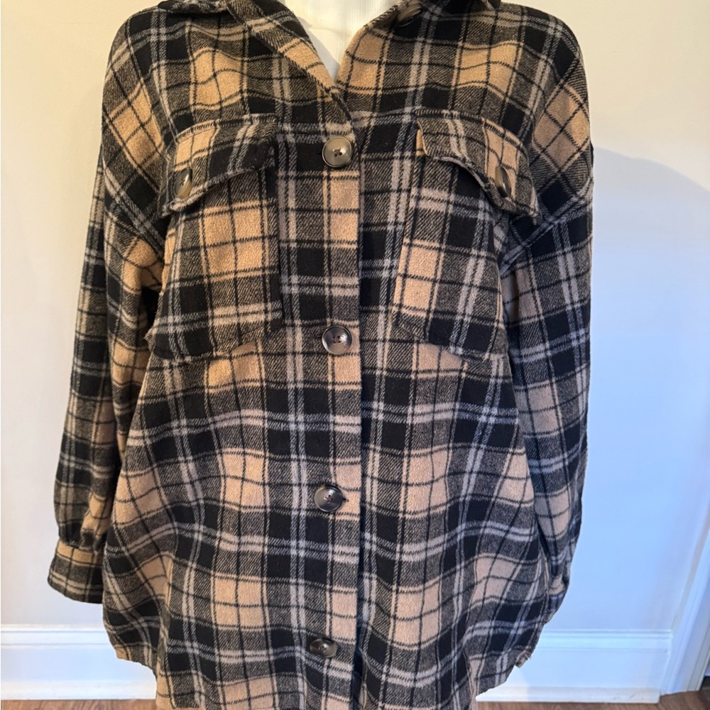 Forever 21 Tan and Black Plaid Utility Jacket